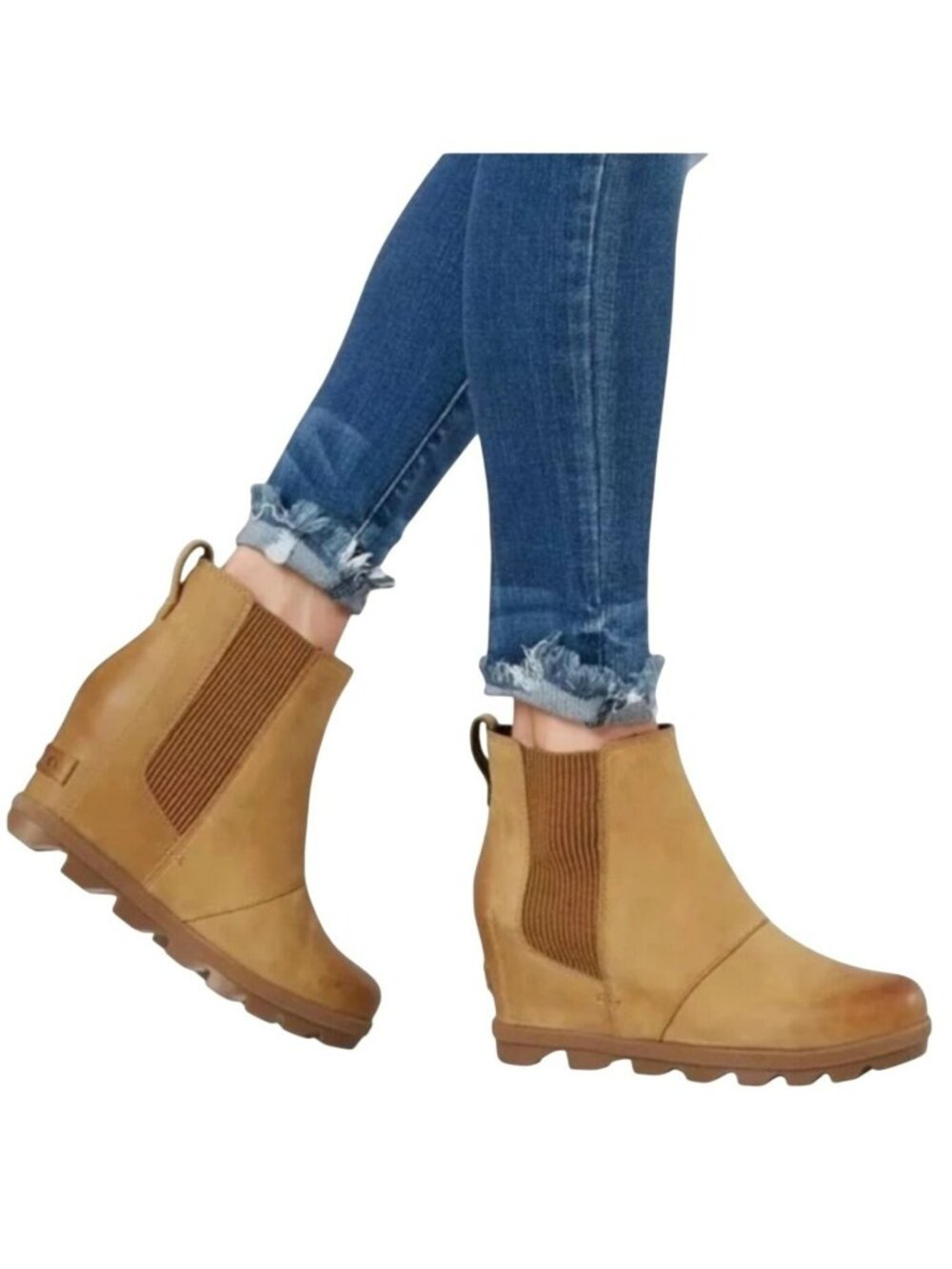 Sorel Chelsea Joan Of Arctic Wedge ll Leather Boots Womens 7.5 Camel Brown NL302
